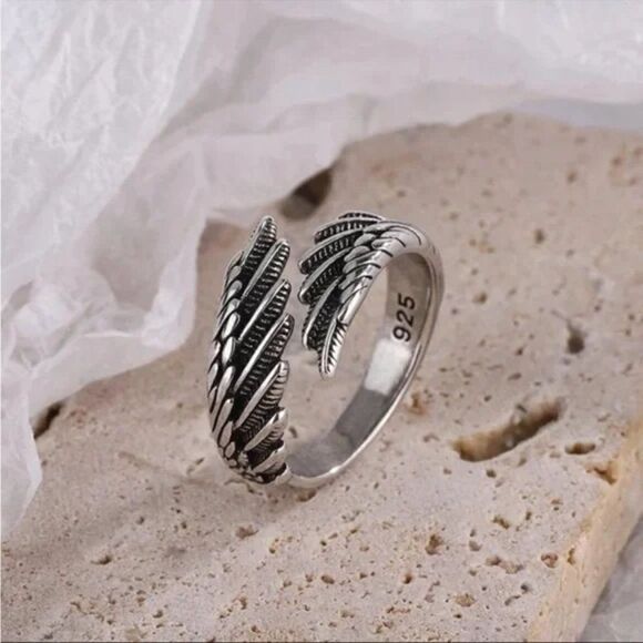 Vintage Style 925 Sterling Silver Wings Wrap Adjustable Ring - Picture 2 of 6
